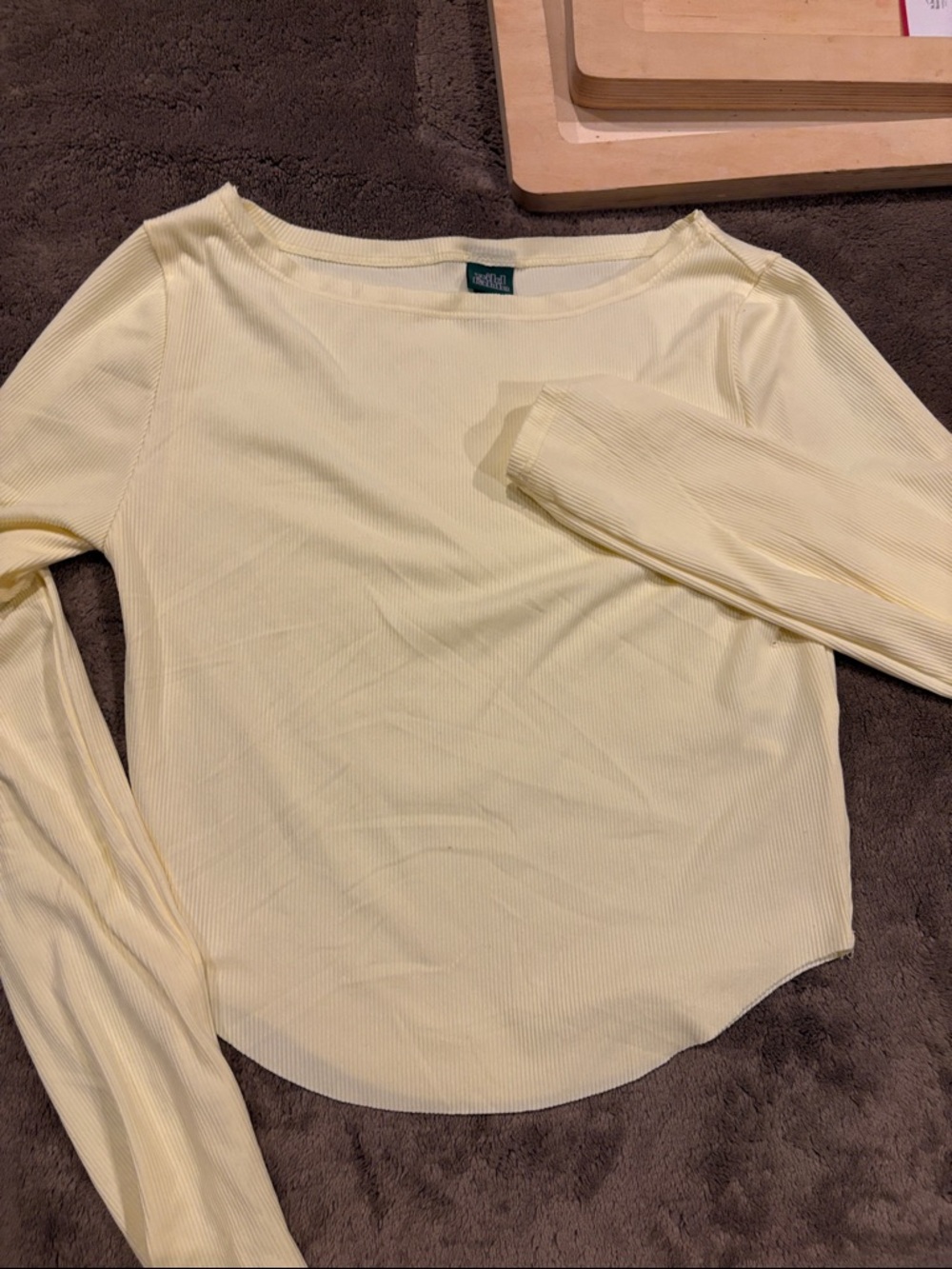 wild fable Pale Yellow Ribbed Boatneck Long-Sleeve Top